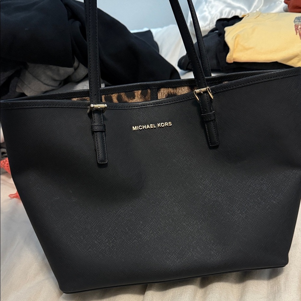 Michael Kors Black Tote with Gold Accents